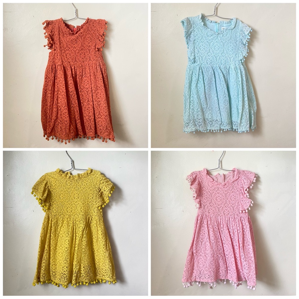 Pompom trim lace dress